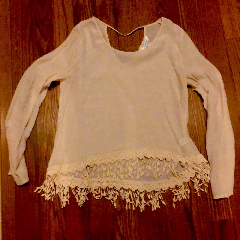 Super Fun linen shirt with lace bottom ..very feminine and Fun